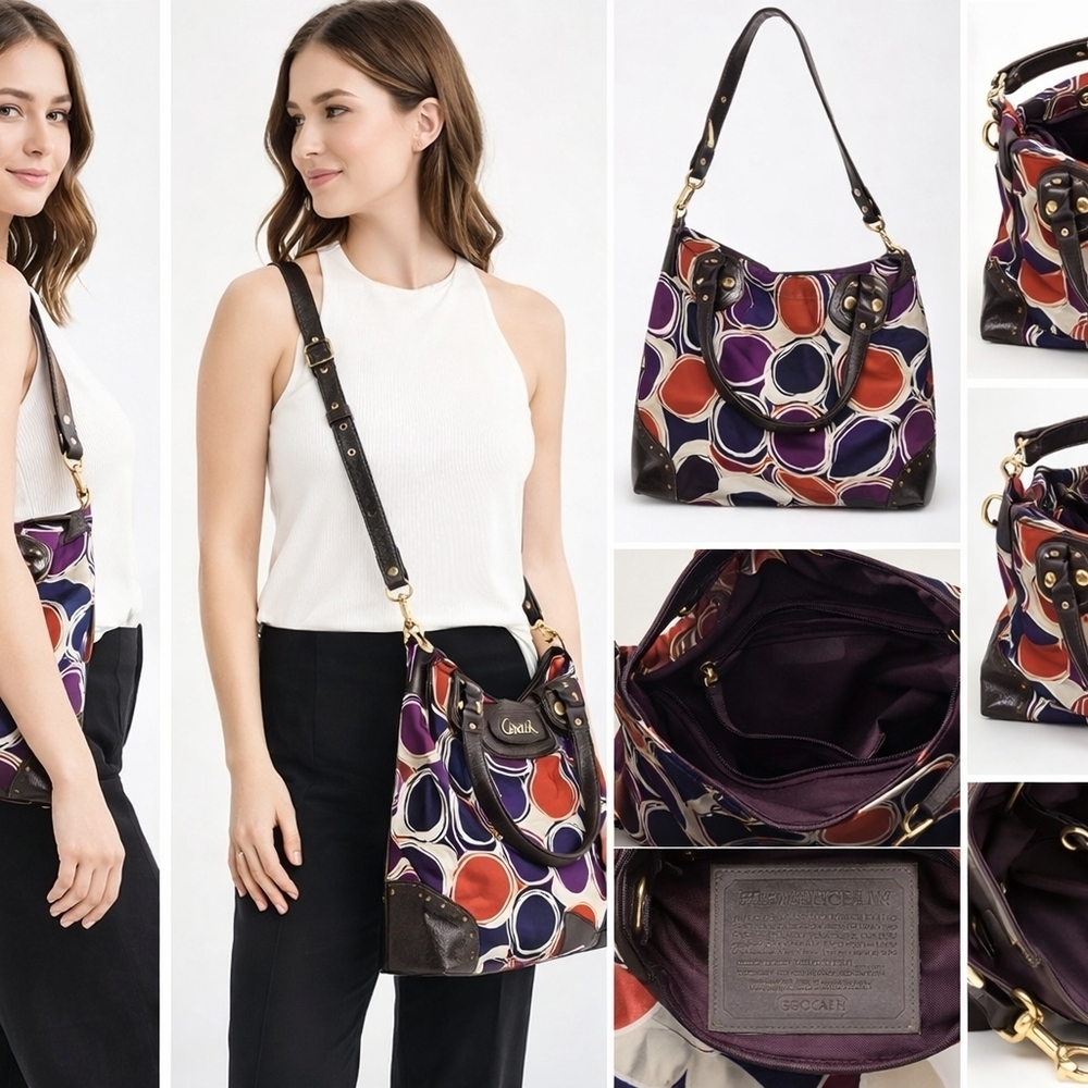 2012 Coach Purple and Red Patterned Shoulder Bag